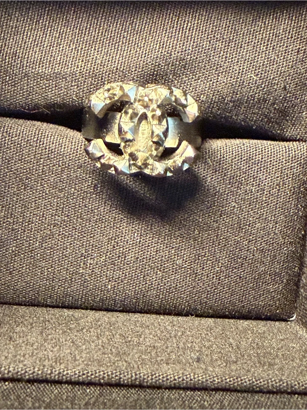 CHANEL gun metal gray CC Logo Ring